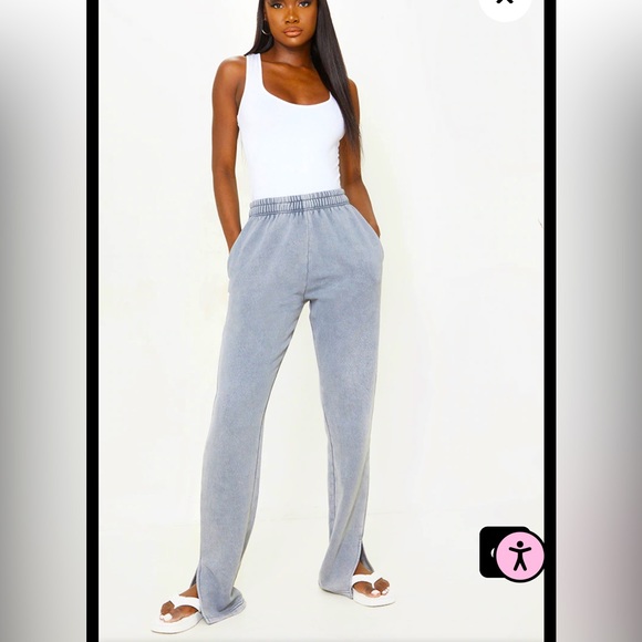 PrettyLittleThing Pants - Pretty Little Thing Wide Leg Acid Wash Gray Sweatpants